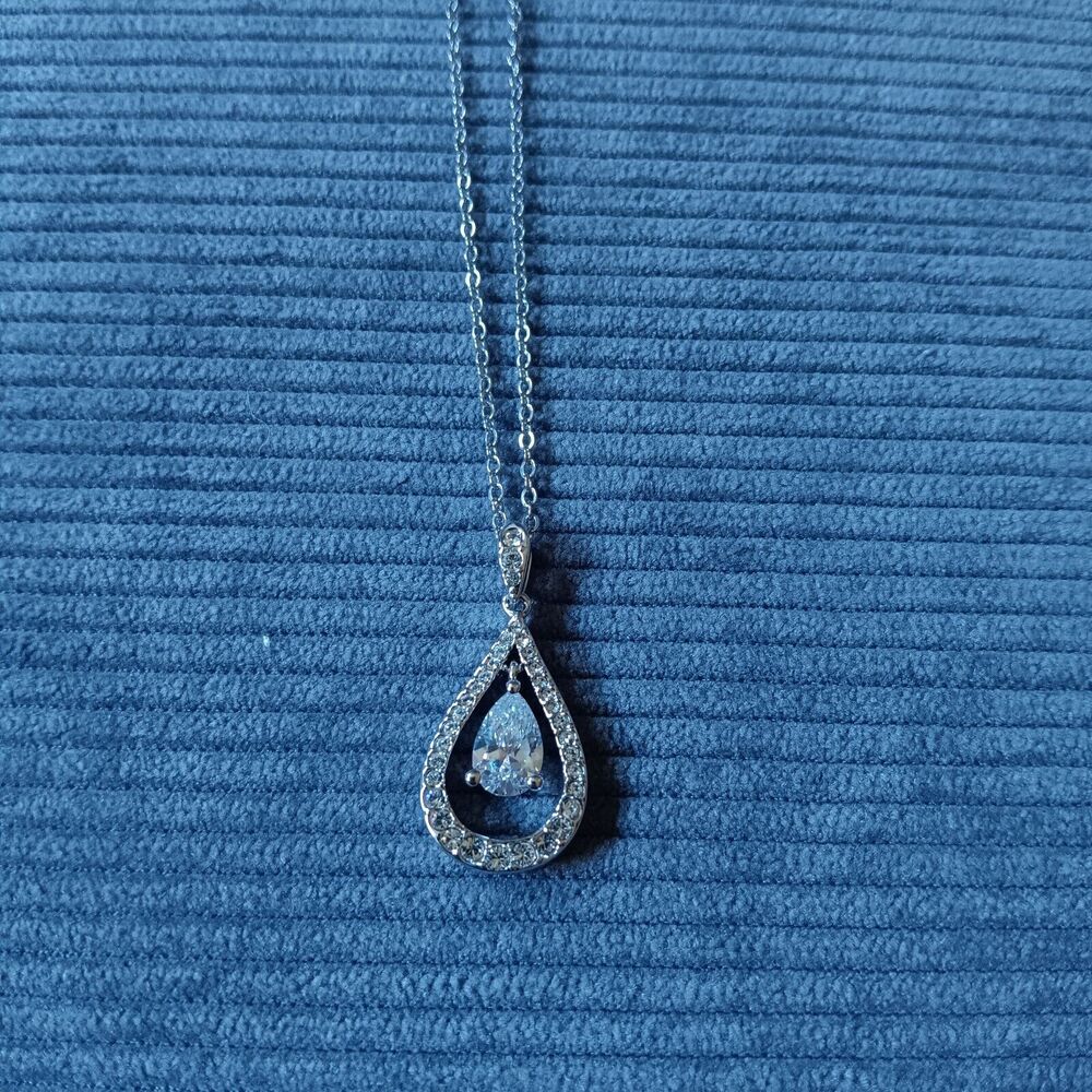 Tear Drop Cubic Zirconia Pendant With 18" Chain
